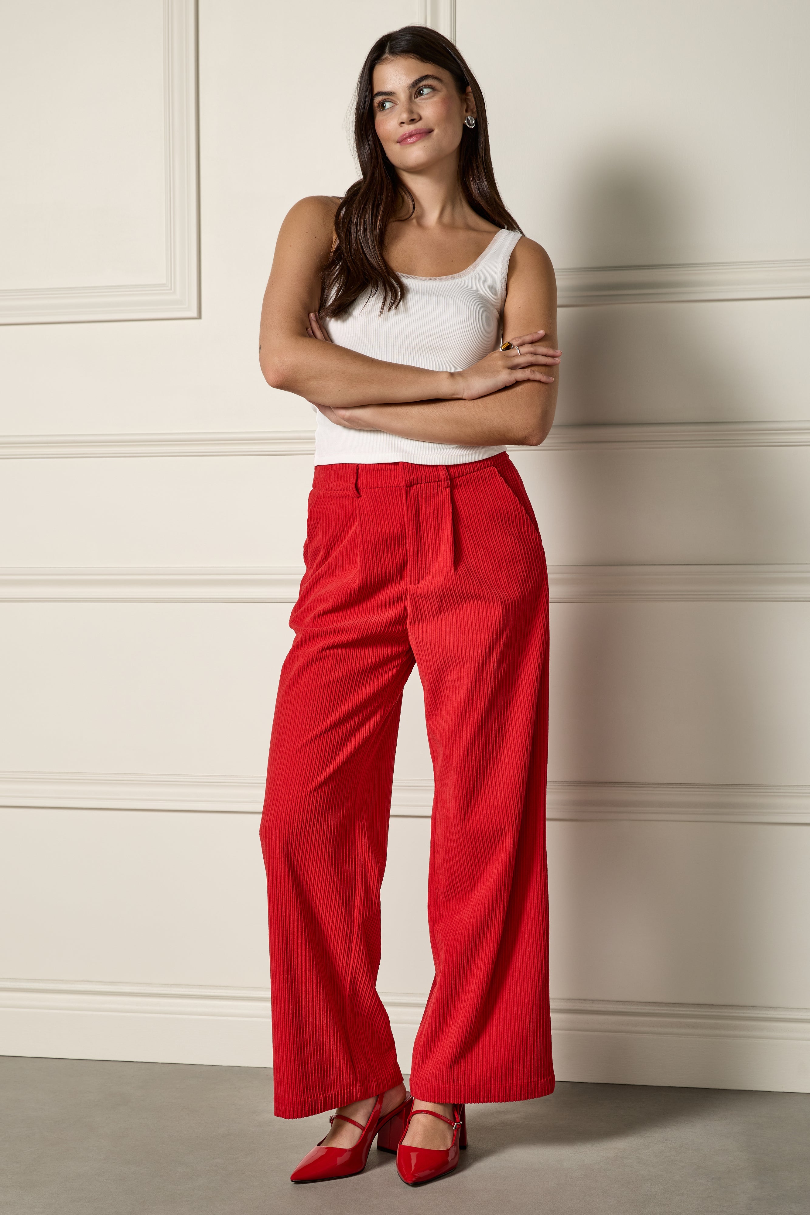Red Pleated Corduroy Pants - 5107 – Womance