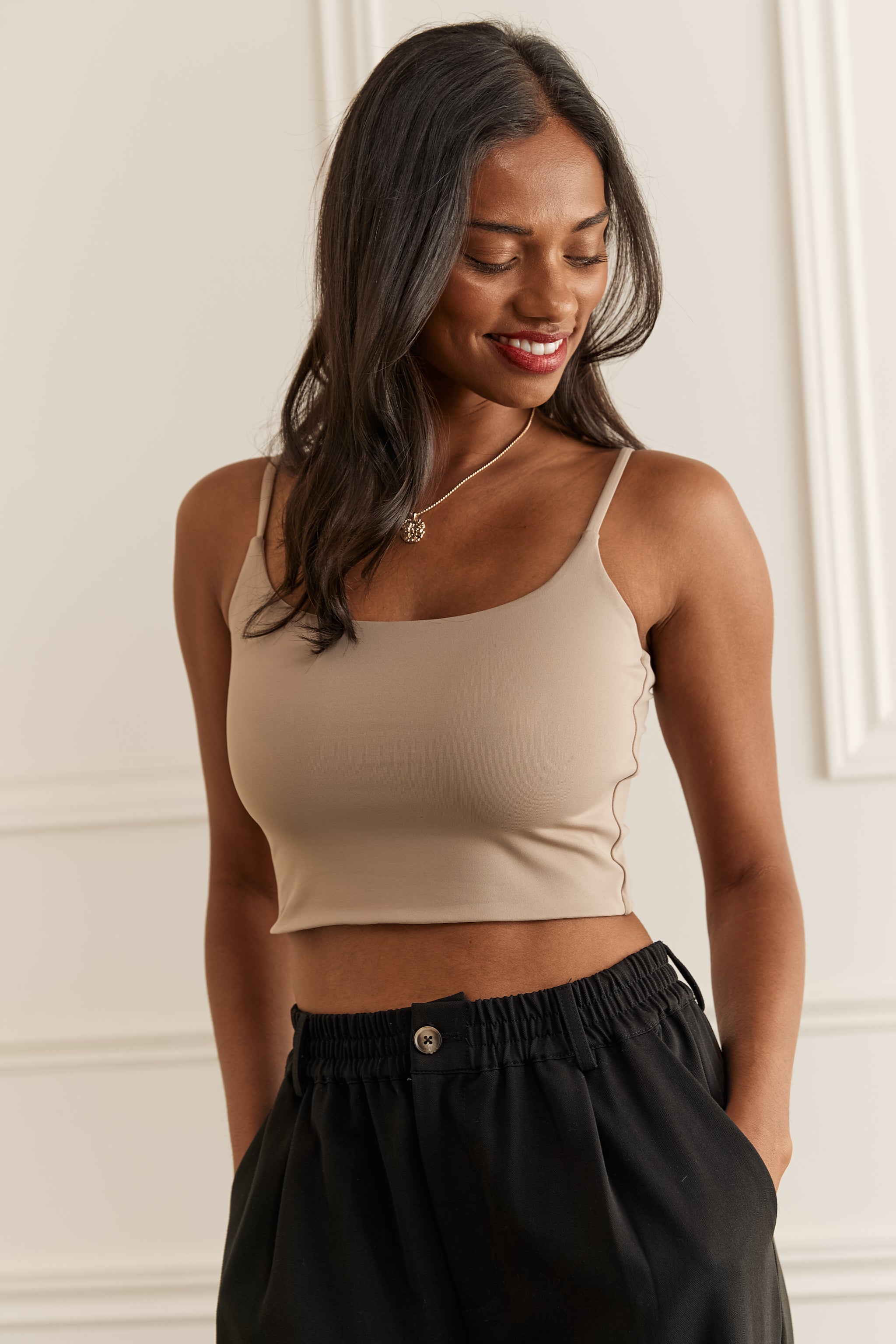 トップス OVERNEATH GARTER TANK072 (LIGHT BROWN) OVERNEATH：GARTER TANK TOP - LIGHT BROWN - ORANN ONLINE SHOP