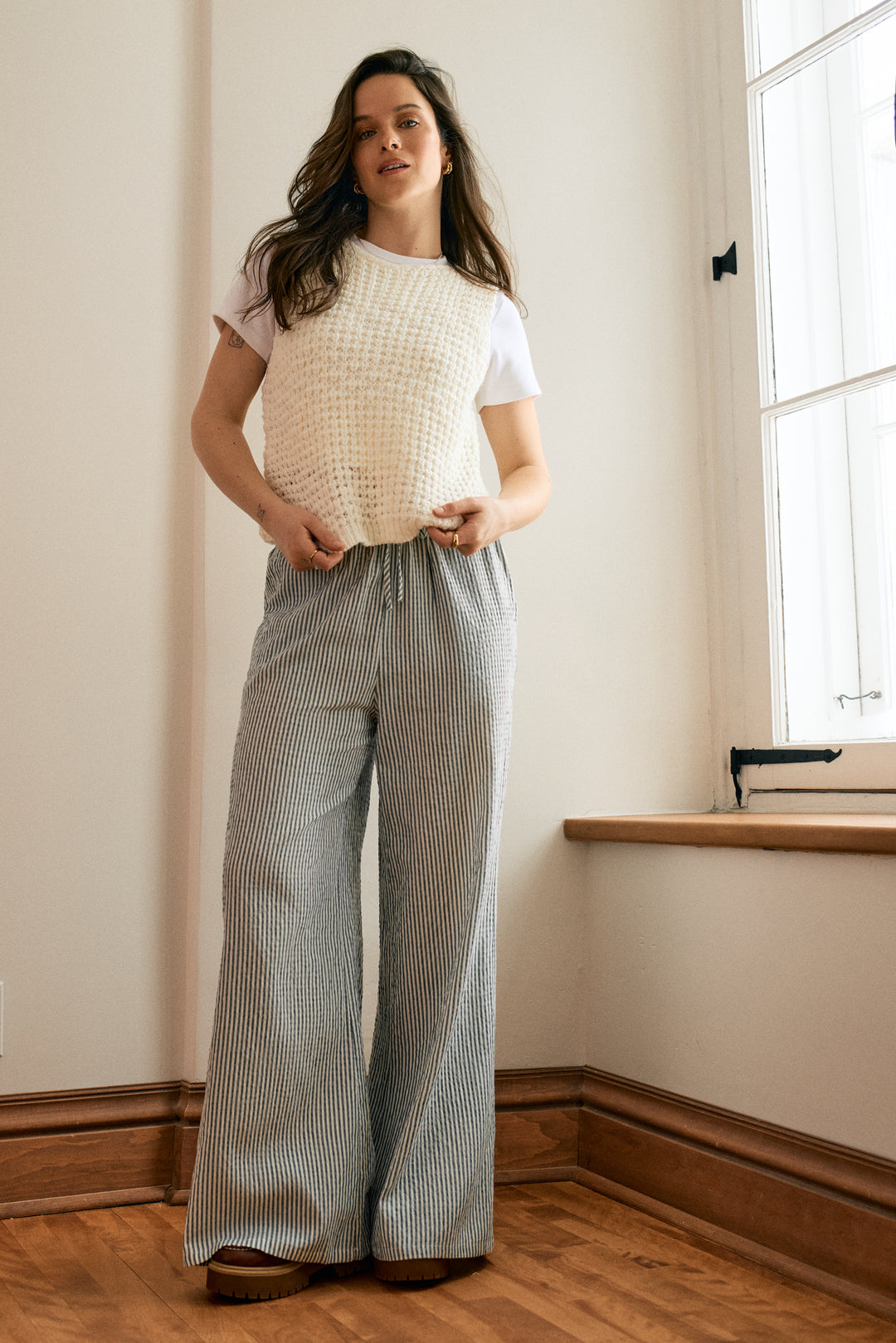 Loose-Fitting Seersucker Pants - 5135 | Womance
