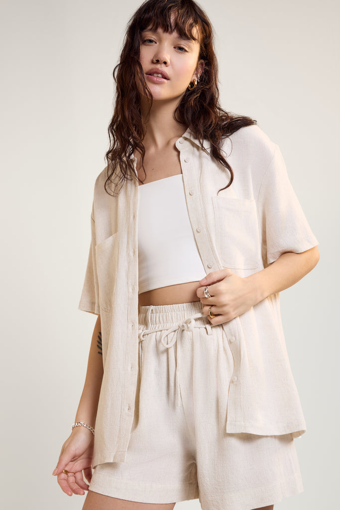 トップス argue BELGIE LINEN CLASSIC SHRTS/White argue BELGIE LINEN