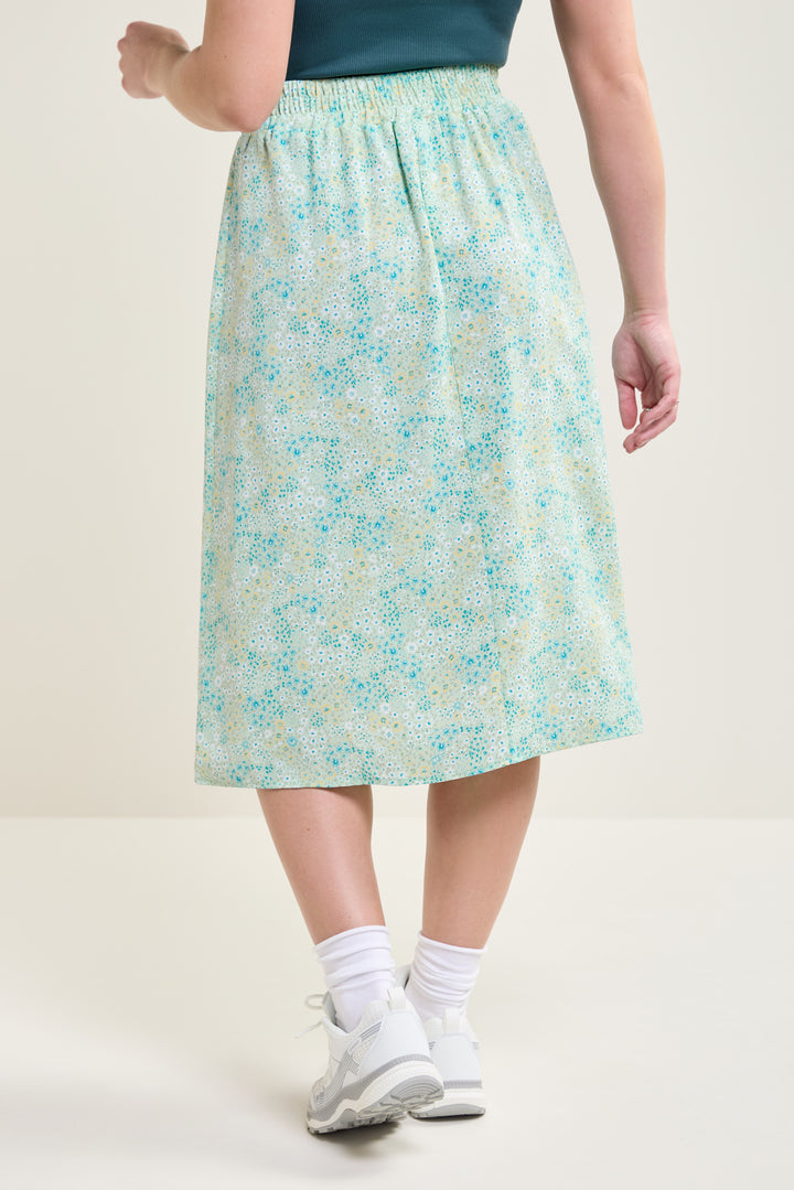 Green Floral Print Midi Skirt - 6071 | Womance