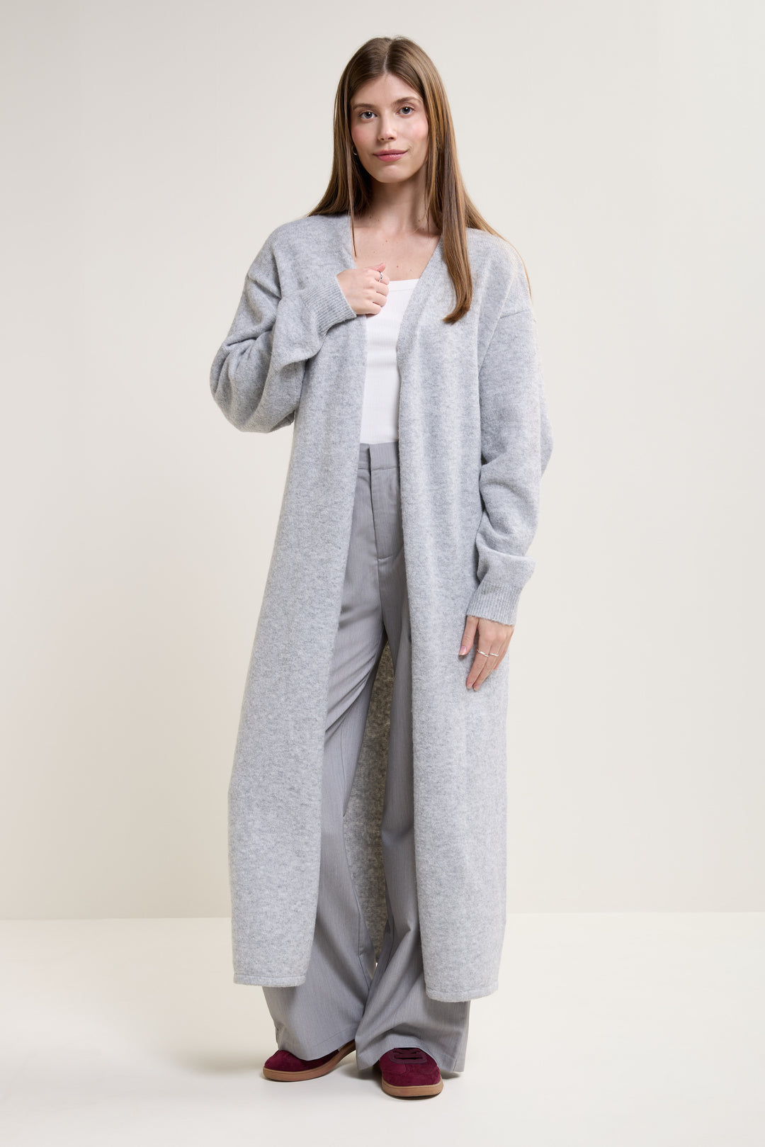 Ash Grey Long Knit Cardigan - 8148 | Womance