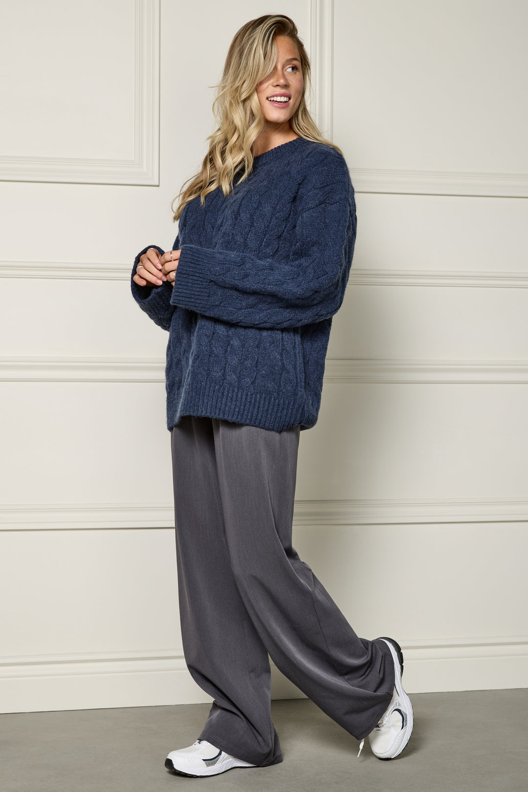 Navy Cable Knit Sweater - 8149 | Womance