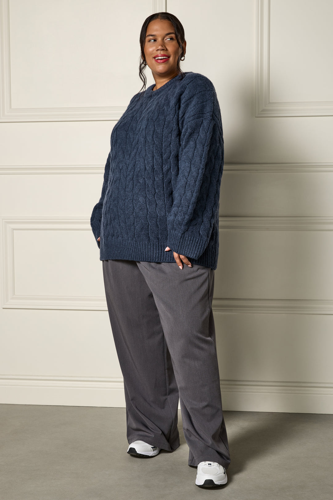 Navy Cable Knit Sweater - 8149 | Womance