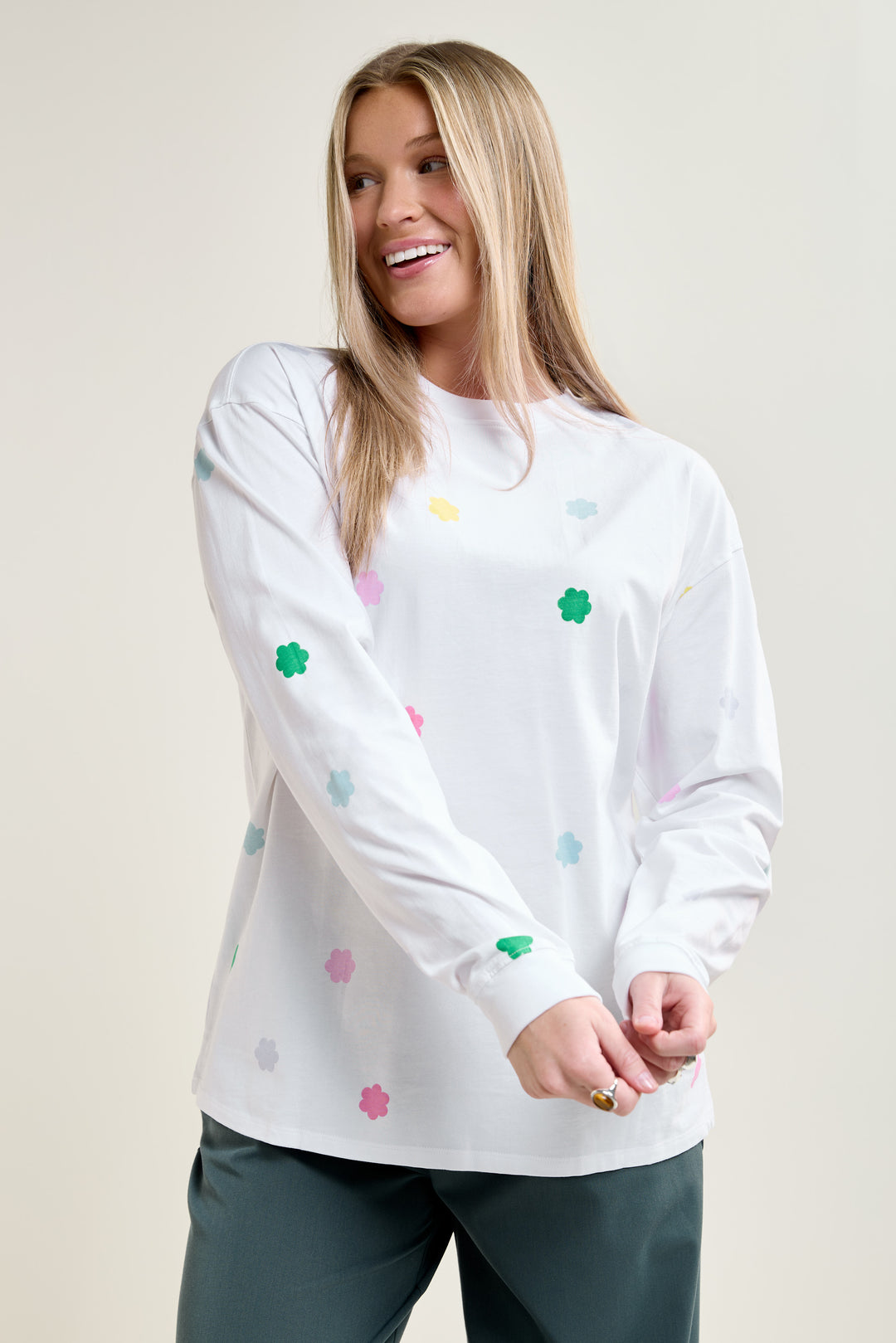 Cream Long Sleeve Cotton Top - 9119 | Womance