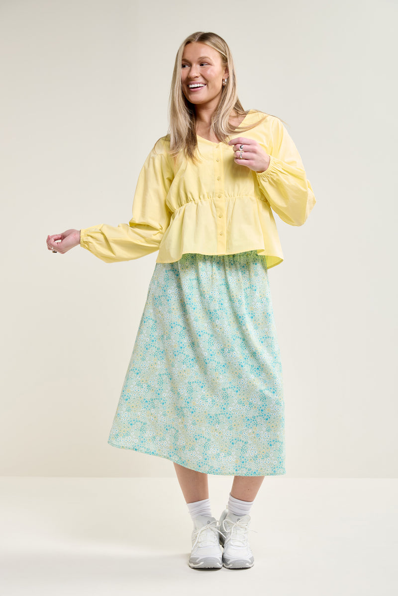 Green Floral Print Midi Skirt - 6071 | Womance