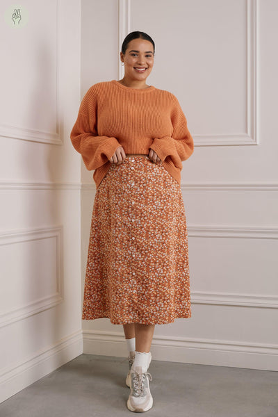 Jupe fleurie mi longue - 6016 (Seconde Main)-Jupe - Seconde main-Trove-Orange-L-9455c7f7-96d3-4436-b317-b8669dc3d005-WOMANCE