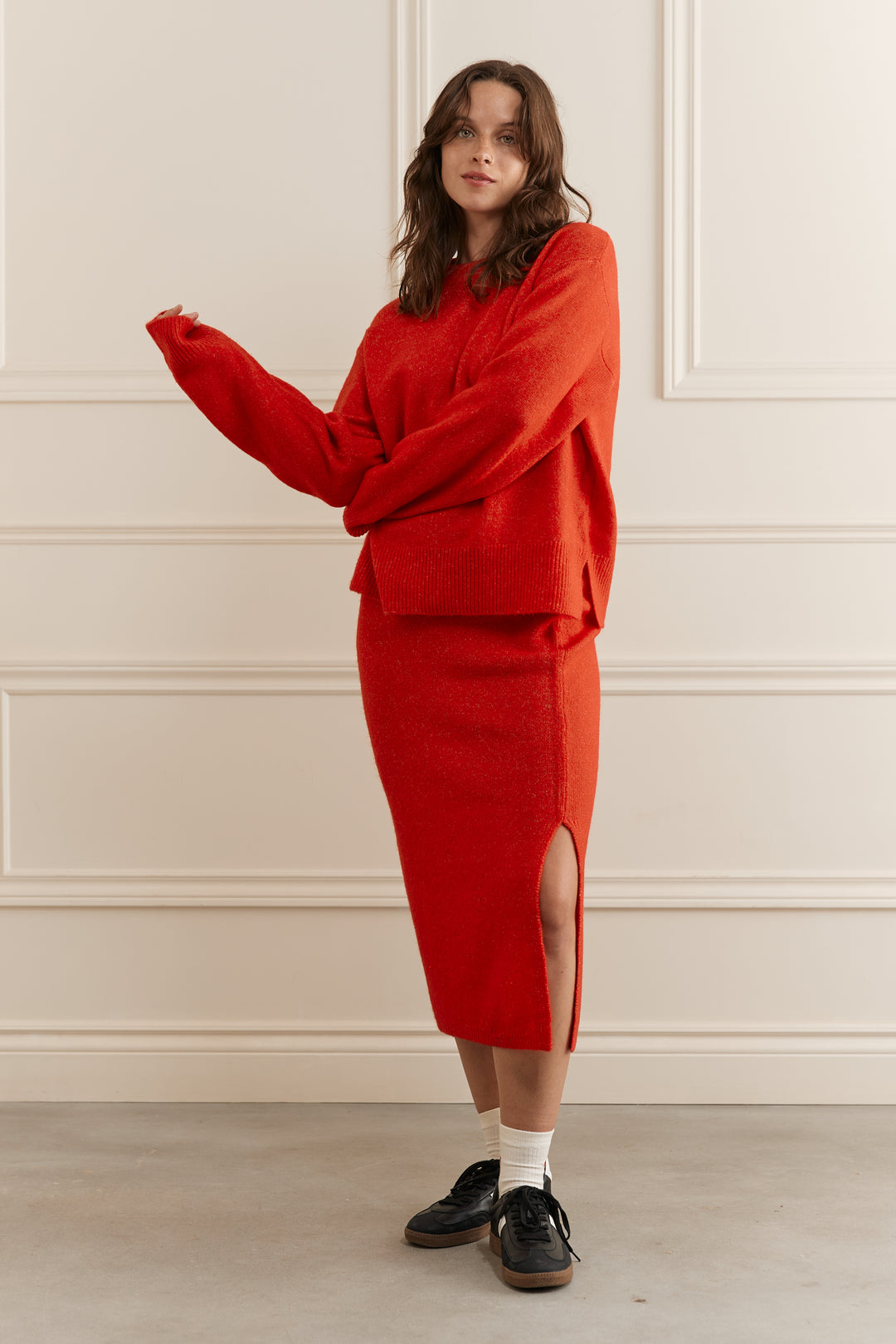 Jupe Midi Jigsaw UK Rouge Taille 10 - 100% Coton, Coupe A, Très Bon état