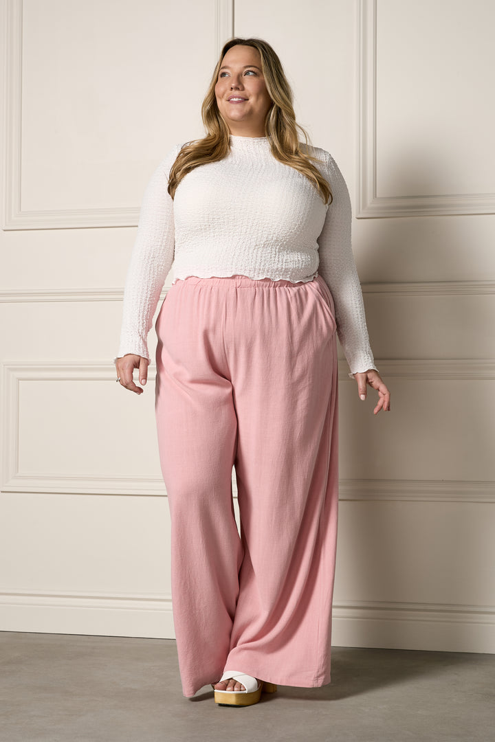 PANTALON LARGE FLUIDE EN SATIN ROSE SAUMON - Marque SENS UNIQ - Tailles 36 à 42 - Occasion Très Bon état