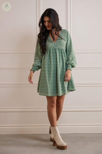 Robe col en V fleurie - 2071 (Seconde Main)-Robe - Seconde main-Trove-Vert-M-8e3c4dcc-bee3-4788-9804-af34ab3ca6b8-WOMANCE