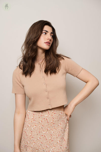 Cardigan à manches courtes AZ367 (Seconde Main)-Chandail - Seconde main-Trove-Beige-L-cf7f62f7-b638-4616-b1fc-eda031bbb360-WOMANCE