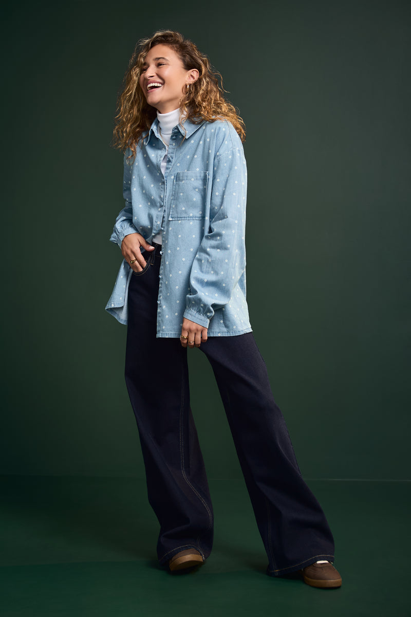 Chemise effet denim à fleurs - 4085