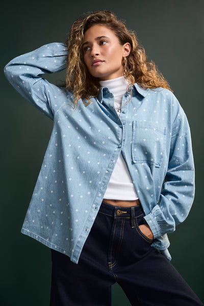 Chemise effet denim à fleurs - 4085