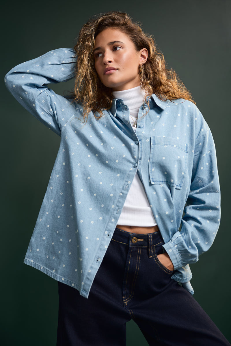 Chemise effet denim à fleurs - 4085