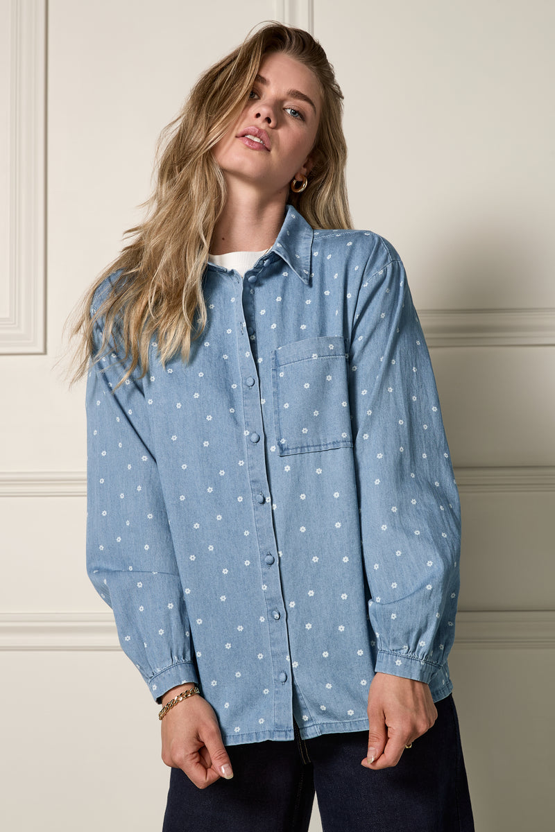 Chemise effet denim à fleurs - 4085