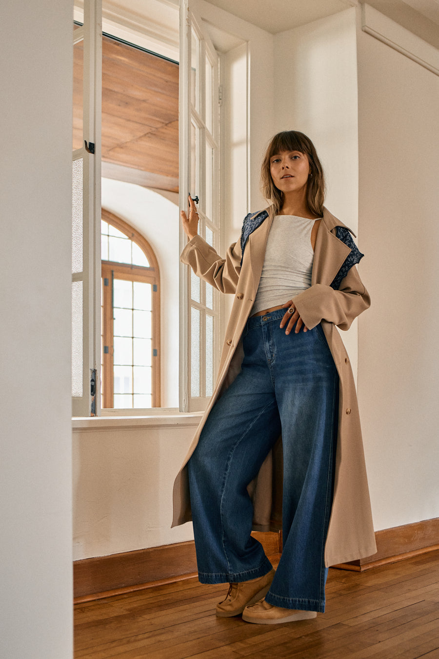 Pantalon Culotte Femme CeCe, Jambe Large, Coupe Cropped, Ivoire, Taille 6 (neuf)